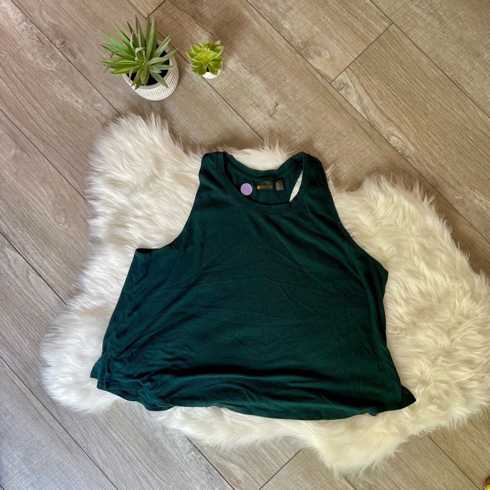 ZELLA | Dark Teal Ribbed Cropped Muscle Tank Top (XL)